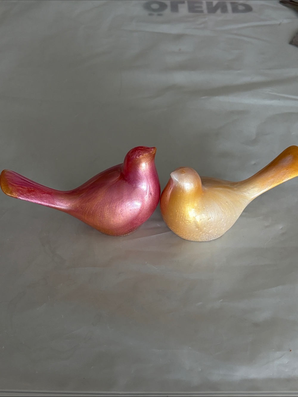 Pair of Decorative Bird Figurines in Pink and Gold